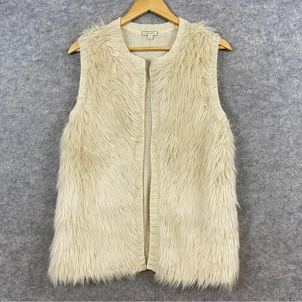 Eyeshadow Faux Fur Knit Vest Women’s Size S Cream Open Front Retro Boho Soft